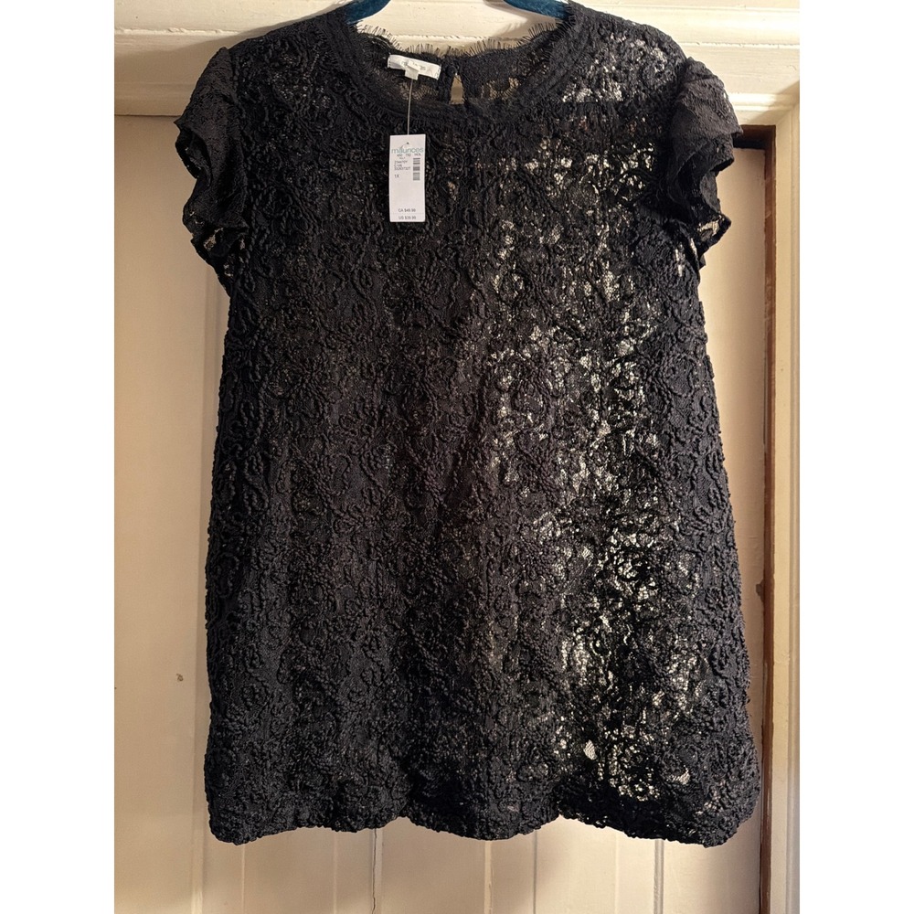 Maurices Black Floral Lace Flutter Sleeve Blouse Top NWT 1X 234470Y